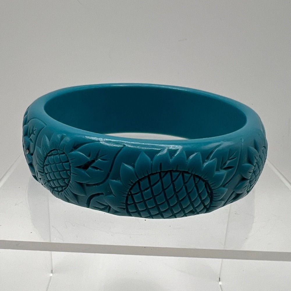 Sunflower Bangle Bracelet Boho Retro Cottagecore Blue Acrylic Size 8